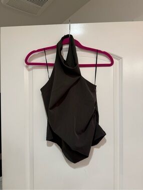 Womens Forest green Halter Top with turtle neck/ open back
